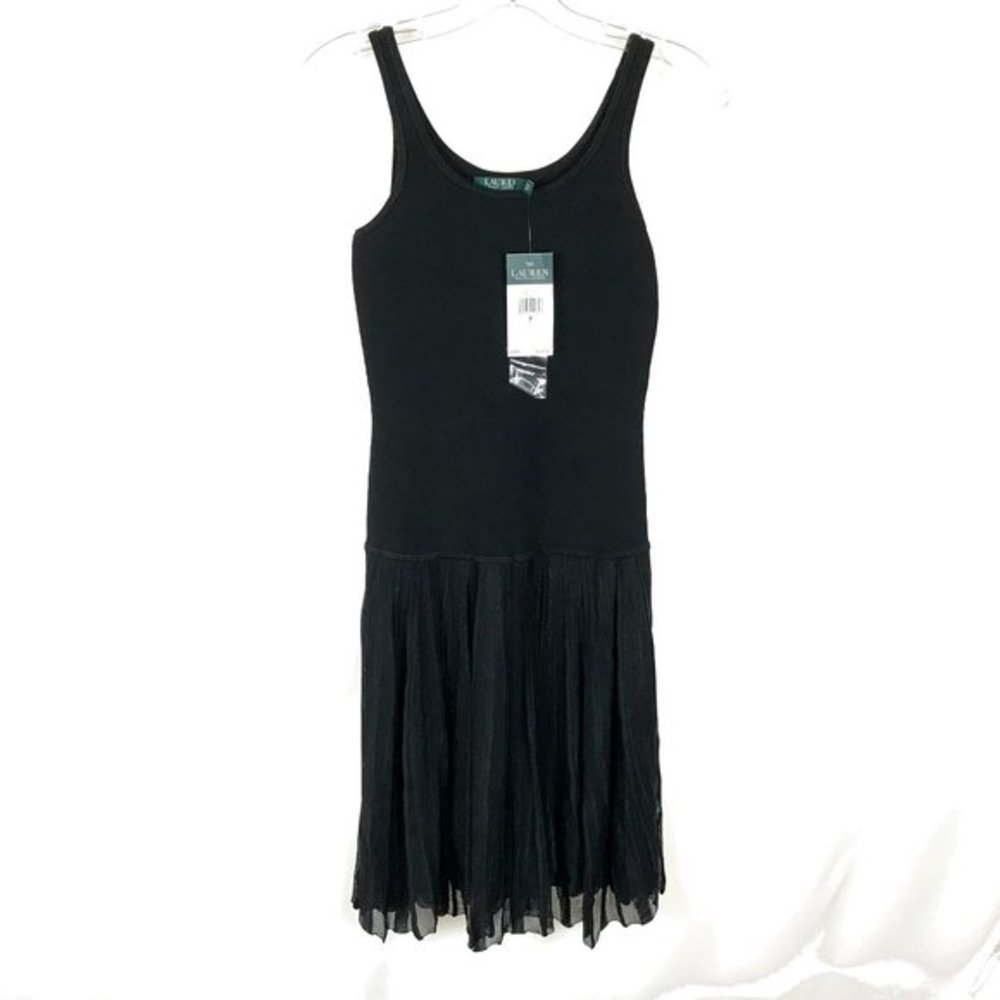 NWT Womens Petite Size XS XSP Ralph Lauren Black Sleeveless Knit Fit Flare Dress